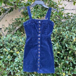 Sky and Sparrow Navy Corduroy Button-Front Mini Dress